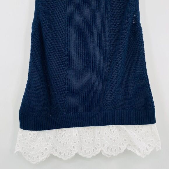 LOFT Size XS Navy Blue Sleeveless Knit Eyelet Trim Layered Tank Top - Picture 3 of 7